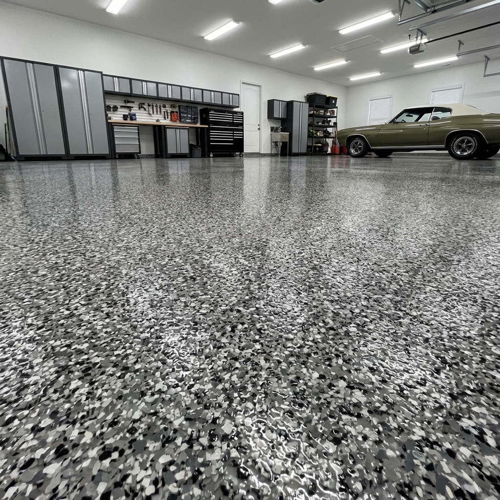 Flake floor coating final finish