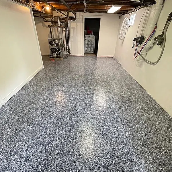 Basement Utility Room &mdash; full-broadcast flake floor coating