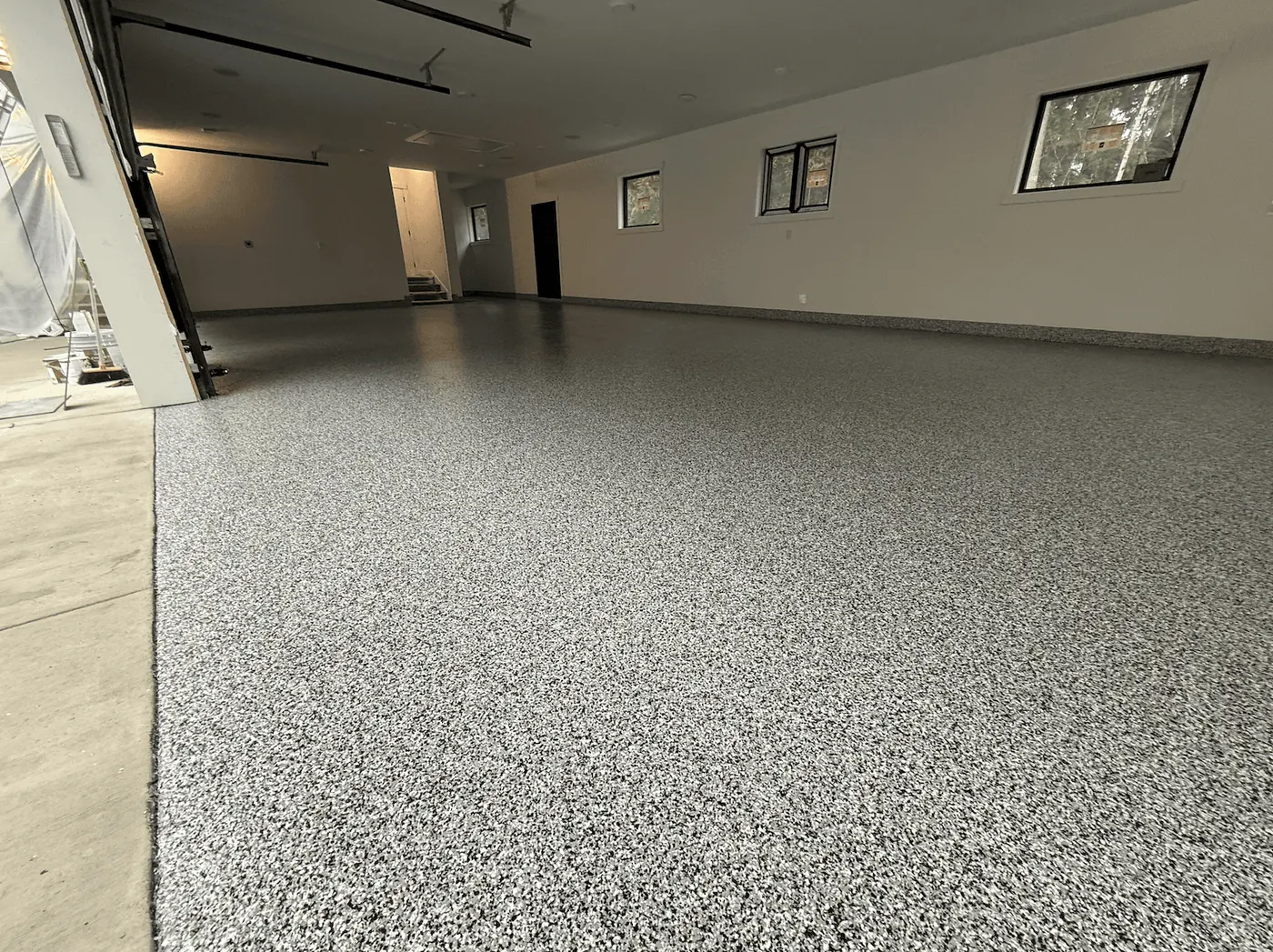 Residential Garage, Ash Flake &mdash; full-broadcast flake floor coating