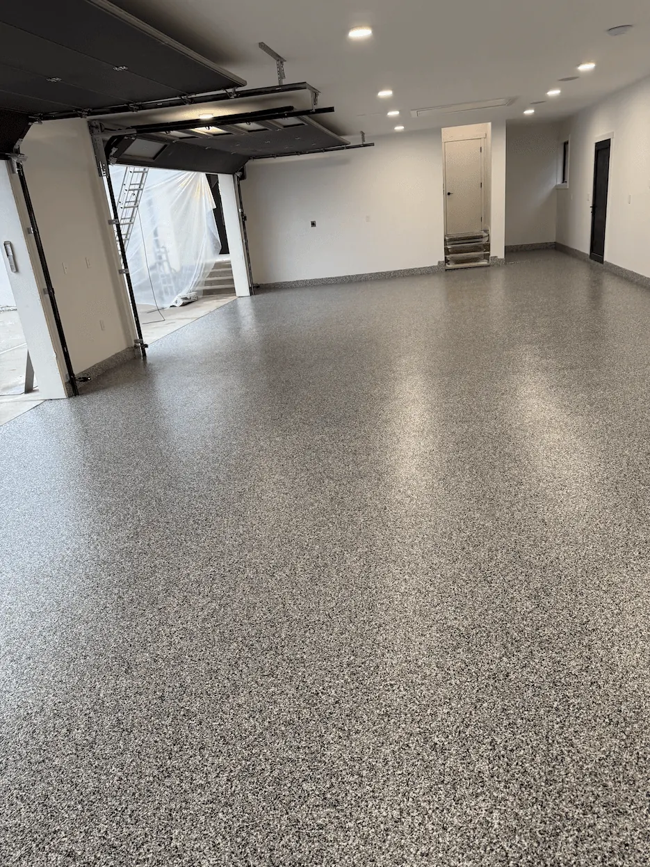 Residential Garage, Ash Flake &mdash; full-broadcast flake floor coating