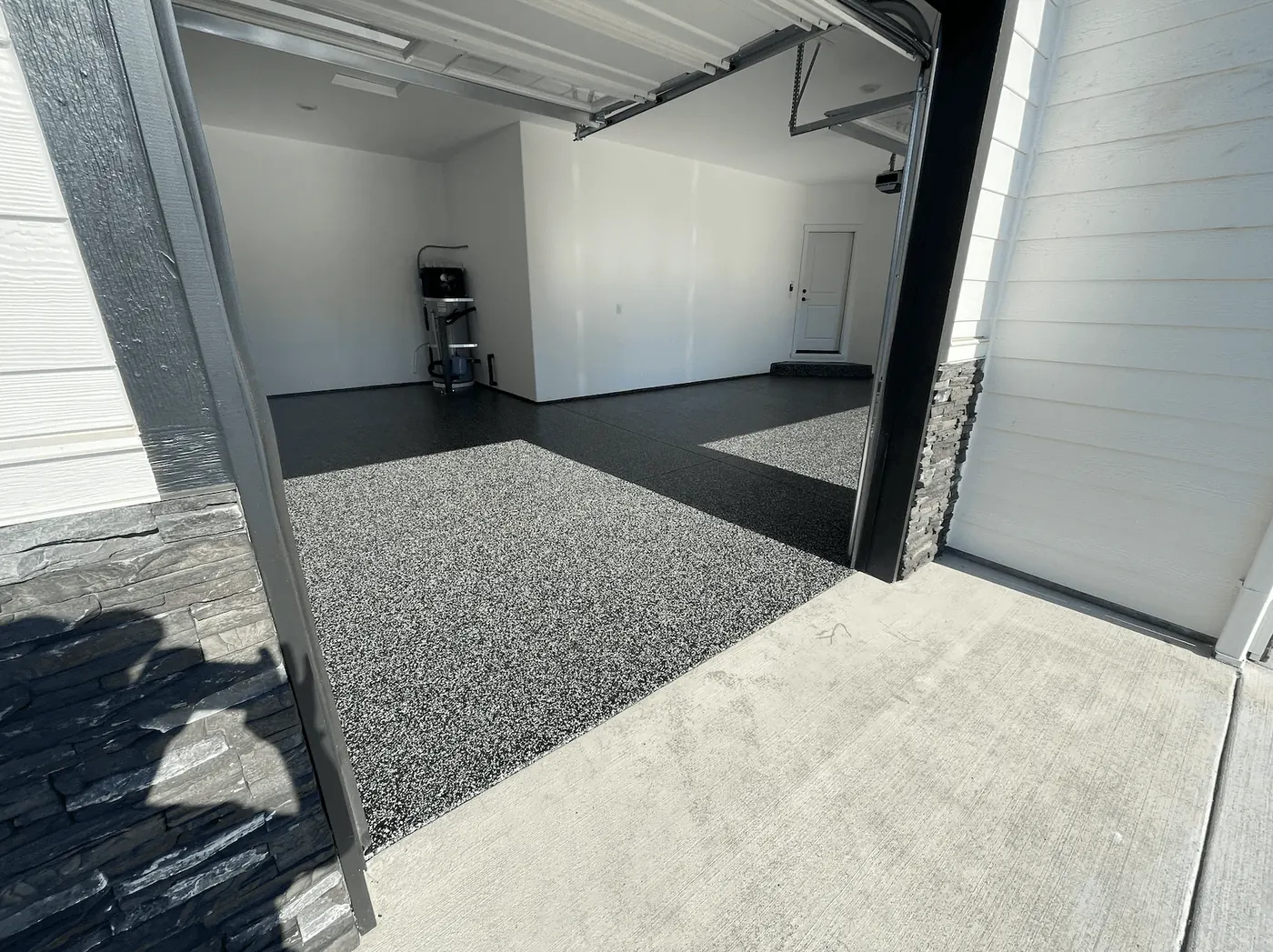 Residential Garage, Charcoal Flake &mdash; full-broadcast flake floor coating