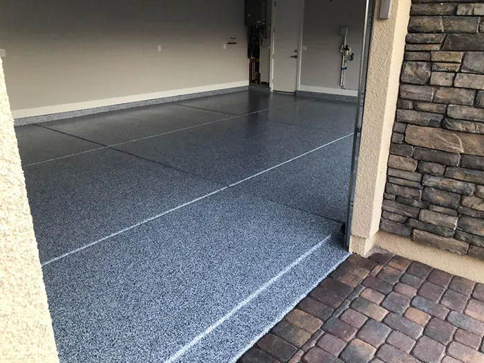 Residential Garage, Denim Flake &mdash; full-broadcast flake floor coating