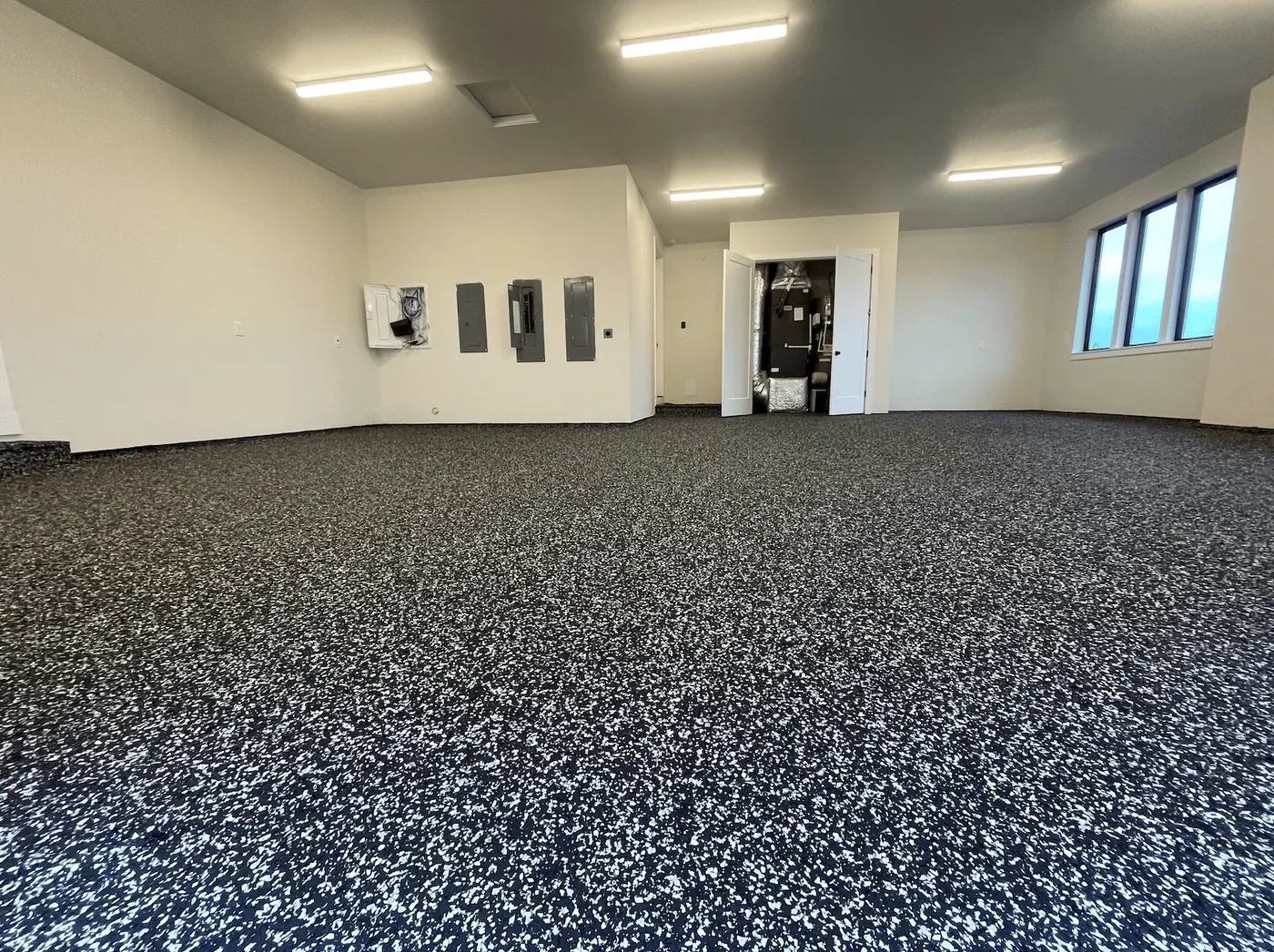 Residential Garage, Domino Flake &mdash; full-broadcast flake floor coating