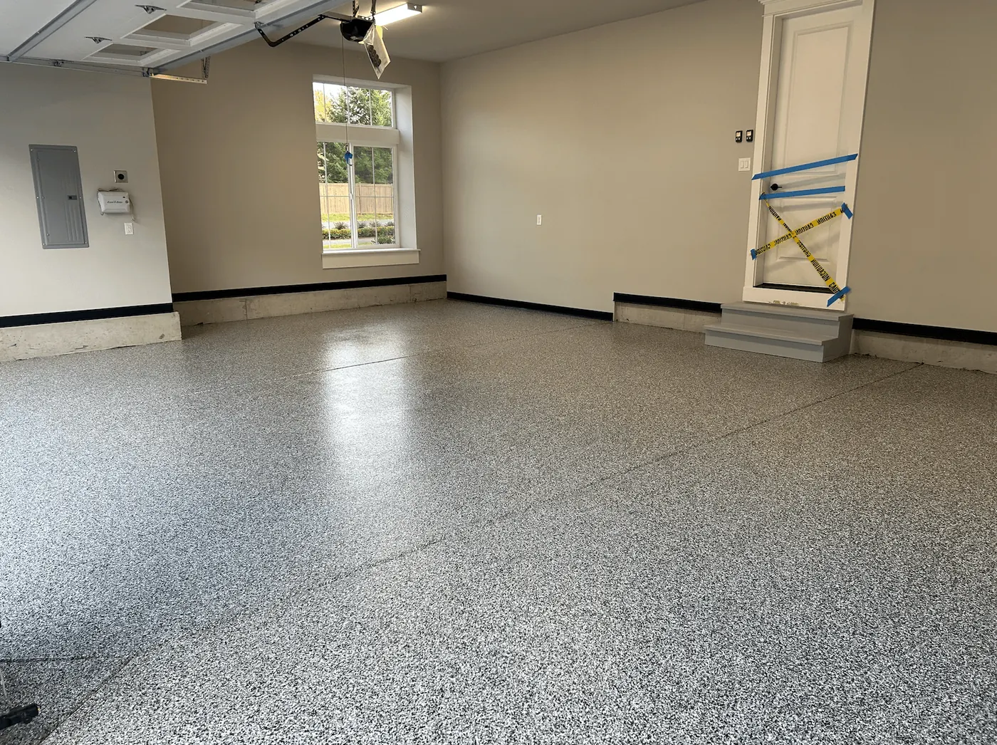 Residential Garage, Driftwood Flake &mdash; full-broadcast flake floor coating