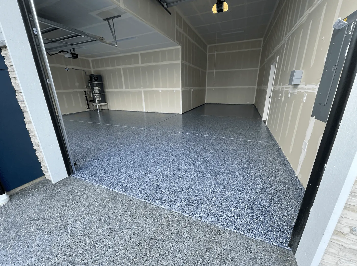 Residential Garage, Midnight Blue Flake &mdash; custom flake blend floor coating