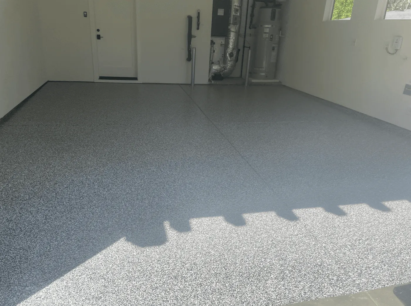 Residential Garage, Nickel Flake &mdash; full-broadcast flake floor coating