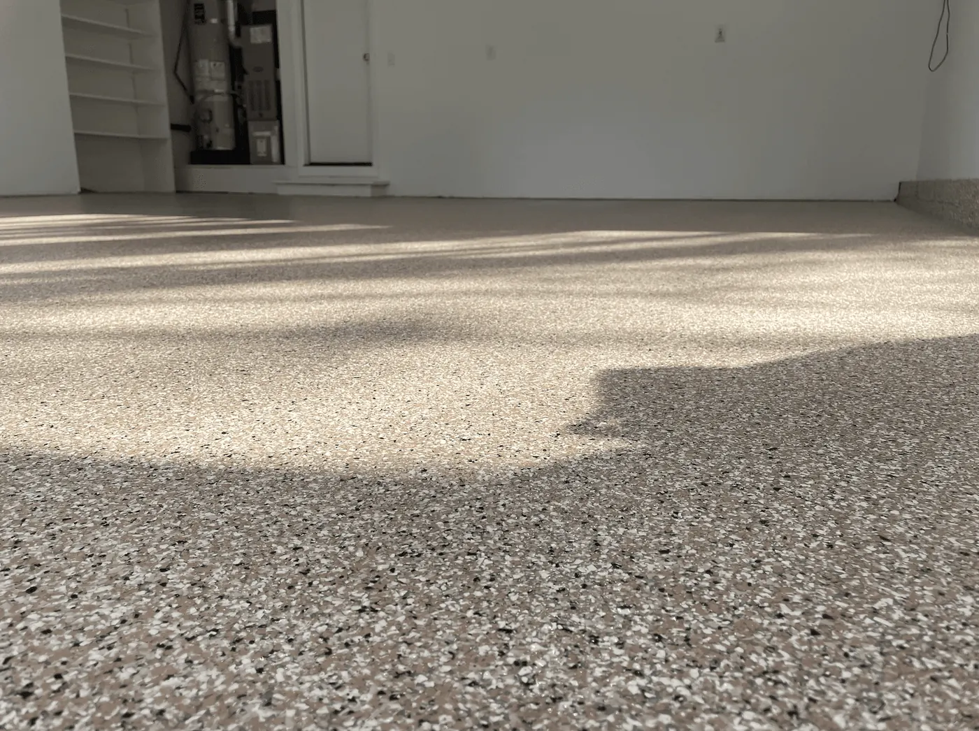 Residential Garage, Sandstone Flake &mdash; custom flake blend floor coating