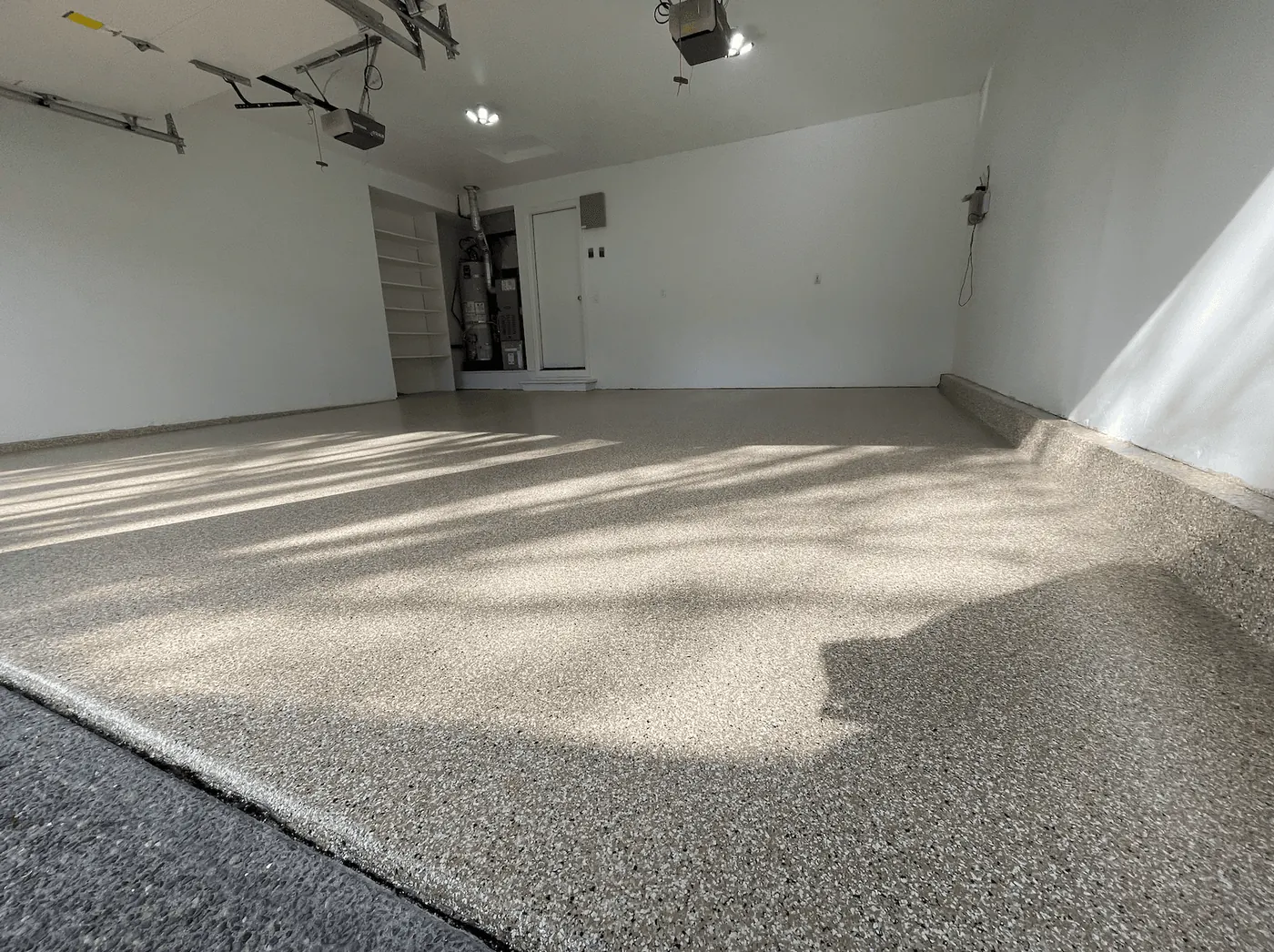 Residential Garage, Sandstone Flake &mdash; custom flake blend floor coating