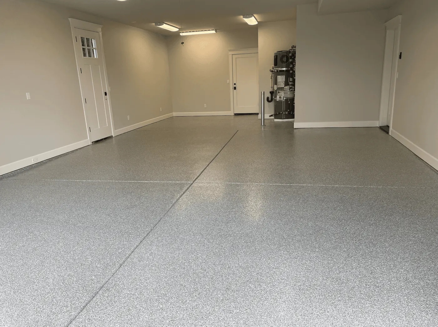 Residential Garage, Silver Flake &mdash; full-broadcast flake floor coating