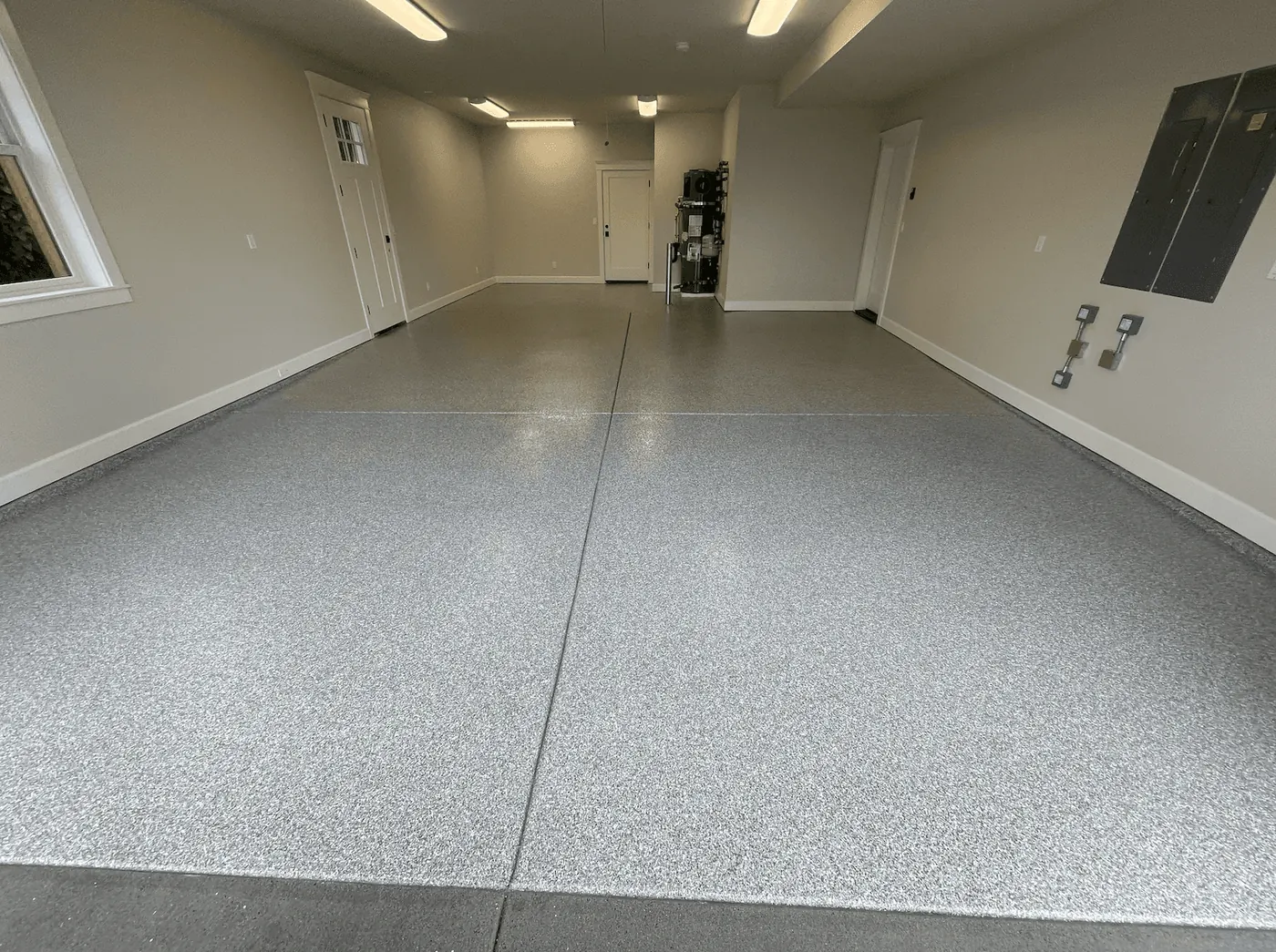 Residential Garage, Silver Flake &mdash; full-broadcast flake floor coating