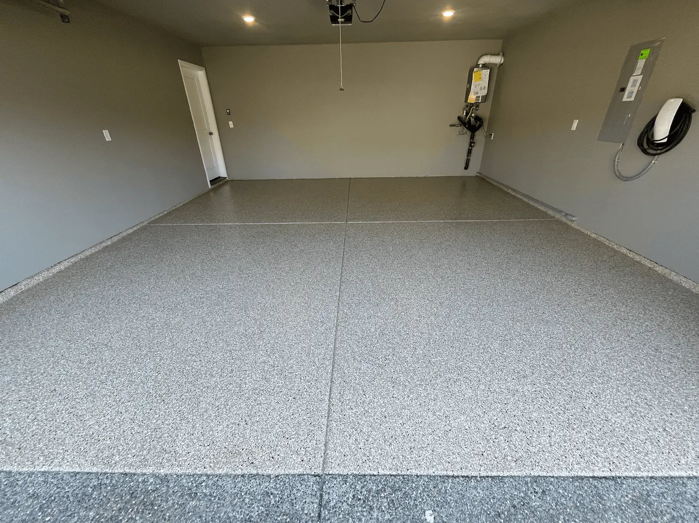 Residential Garage, Stone Gray Flake &mdash; full-broadcast flake floor coating